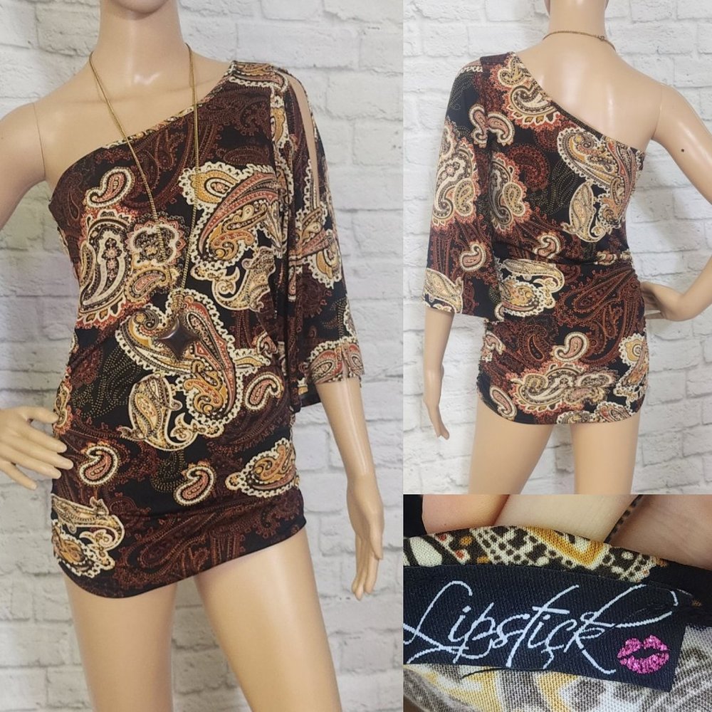 Y2K one shoulder paisley chiffon going out top tunic